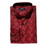 Hi-Tie Spring Autumn Men's Shirts Silk Red Black Paisley Suit Turndown Collar Shirt Casual Formal Wedding Gifts MartLion   