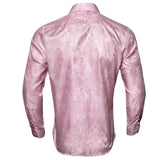 Luxury Shirts Men's Silk Long Sleeve Pink Paisley Slim Fit Blouses Casual Formal Tops Breathable Barry Wang MartLion   