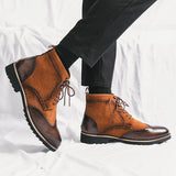 Patchwork Leather Boots Men's Suede And Split Leather Chelsea Leisure Formal Oxfords Shoes For Winter Mart Lion   
