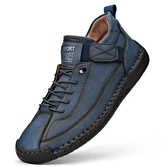 stitched Leather Shoes for Men Outdoor  Walking Hiking Shoes Men MartLion Blue 44(27.5CM) 