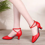 Girls Modern Latin Dance Shoes Women for Ladies Ballroom Tango Closed Toe Rubber sole 3.5/5.5CM Heels MartLion   