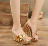 Platform Slippers Wedge Slides Women Summer Shoes Beach Sandals With Heels Pearl Flower MartLion   