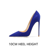 Pointed Shallow Mouth Suede Ultra-Thin High Heels 12cm Pumps Banquet Ladies Shoes MartLion Blue 10CM 44 CHINA