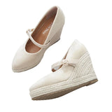 Women Espadrilles Wedge Shoes Spring Autumn Pointed Toe Thick Heel Thick Bottom Straw Mary Jane Heels MartLion Beige 41 