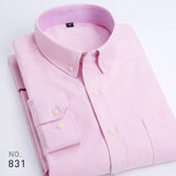 Men's Striped Plaid Oxford Spinning Casual Long Sleeve Shirt Breathable Collar Button Design Slim Dress MartLion Pink 38 - M 