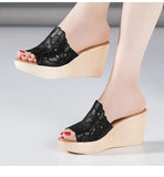 Non Slip Floral Cutout High Heels Wedding Shoes Women Wedges Slippers Summer Beach Slides Thick Sole MartLion   