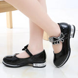 Girls Leather Shoes Spring Summer PU Patent Leather Kids Dress High Heels Butterfly-knot Dress for Wedding Chic MartLion LD009Black 26(inner 16.3cm) 