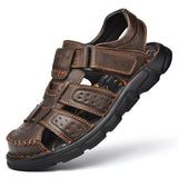 Genuine Leather Men's Sandals Anti-collision Toe Summer Outdoor Lightweight Soft Sole Hiking Trekking Shoes Beach Casual Mart Lion Dark brown 38(24.0CM) 
