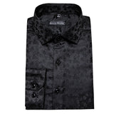 Barry Wang Men's Shirts Black Floral Silk Embroidered Long Sleeve Slim Causal Turn Down Breathable Colorfast Clothing Tops MartLion   