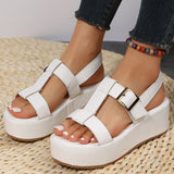 Summer Platform Wedge Strappy Sandals Women Round Toe Cross Tied Height Increase Open Toe Mart Lion   