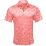 Luxury Shirts Men's Summer Silk Short Sleeve Blue Red Black Pink Green Gold Flower Slim Fit Casual Tops Blouses Barry Wang MartLion   