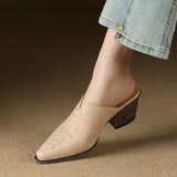 Spring Summer leather Mules Med Heel Women Shoes Pointed Toe Pumps Women Ladies MartLion   