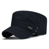 Men's Unisex Army Hat Baseball Cap Cotton Cadet Hat Military  Breathable Combat Fishing Flat Adjustable Cap MartLion Black  