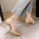 Bling High Heels Pumps Women Gold Silver Wedding Party Shoes Summer Toe Thin Heels Pumps MartLion   