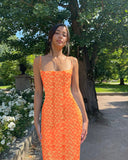 Dulzura Floral Print Backless Midi Dress For Women Summer Slim Outfits Elegant Party Dress MartLion Orange M 