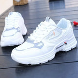 Women Running Shoes Breathable Walking Mesh Lace Up Platform Sneakers White Vulcanized MartLion   