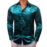 Luxury Shirts Men's Silk Satin Pink Flower Long Sleeve Slim Fit Blouses Trun Down Collar Tops Breathable Clothing MartLion 693 S 