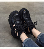 Cow Leather Round Toe Hollowed Out Sandals Women Summer Retro Roman Shoes Designer Platform Boots Ladies Mart Lion   