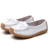 Women Shoes Moccasins Flats Loafers Genuine Leather Slip on Ballet Bowtie MartLion punch off white 35 insole 22.5cm 