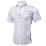 Hi-Tie Short Sleeve Silk Men's Shirts Breathable Shirt Office Sky Blue Rose Pink Teal MartLion CY-1459 S 