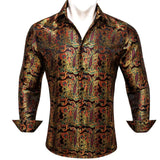 Designer Men's Shirts Silk Long Sleeve Purple Gold Paisley Embroidered Slim Fit Blouses Casual Tops Barry Wang MartLion 0477 S 