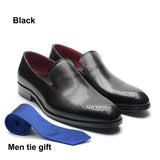 Classic Gentleman Suit Loafer Shoes Men's Genuine Leather Party Wedding Formal Dress Red Lining MartLion Black EUR 39 