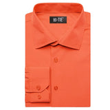 Hi-Tie Orange Silk Men's Shirts Solid Formal Lapel Long Sleeve Blouse Suit Shirt for Wedding Breathable MartLion   