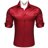 Red Burgundy Orange Shirts Men's Long Sleeve Solid Plaid Slim Fit Blouse Casual Lapel Tops Clothing Breathable Barry Wang MartLion 0520 L 