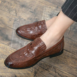 Crocodile Pattern Men's Loafers Split Leather Footwear For Slip On Dress Shoes Elegant Social Mart Lion   