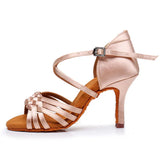Latin Dance Shoes Summer High Heel Indoor sandal for Women Tango Jazz Pole Dance Party Ballroom Performance MartLion Silk  8.5cm pink 36 