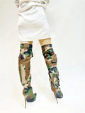 Women's Breathable Camo Cloth Thin High Heel Metal Fasteners Large Boots Four Seasons Boots MartLion   