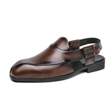 Black Men's Summer Sandals Brown Pu Leather Buckle Strap Dress Shoes with Formal Mart Lion   