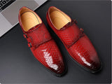 Men's Casual Shoes Snakeskin Grain Microfiber Leather Slip-on Buckle Dress Office Oxfords Party Wedding Flats Mart Lion   