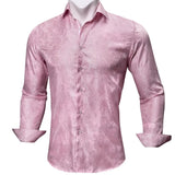  Luxury Shirts Men's Silk Long Sleeve Pink Paisley Slim Fit Blouses Casual Formal Tops Breathable Barry Wang MartLion - Mart Lion