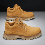 Winter Plush High Top Men's Black Boots Lace-Up Round Toe Leisure All-match Men's Casual Leather Shoes Non-slip Rubber MartLion