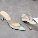 Slippers Women High Heels Transparent Medium Heel Elegant Summer Sandals for Girls Shoes MartLion green-2 34 
