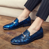 Men's Dress Leather Shoes For Luxury British Gold Blue National Pattern Oxfords Classic Gentleman Wedding Prom Mart Lion   