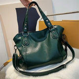 Black Shoulder Bags Women Large Capacity Casual Tote Female Pu Leather Hobos Crossbody Bag  Simple Handbag Mart Lion Green  