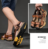 Summer Genuine Leather Men's Sandals Design Breathable Casual Shoes Soft Bottom Outdoor Beach Sandals Mart Lion   