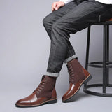 Designer Casual Boots for Men Solid Color Lace Winter Ankle Boots Male Designer Leather Shoes Male MartLion
