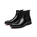 Red Sole Chelsea Boots for Men's Black Pointed Toe Leather Shoes England Short MartLion   
