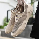 Breathable Loafers Men's Driving Shoes Genuine Leather Sneakers Breathable Mesh Casual Slip On Zapatillas Mart Lion Khaki 6.5 