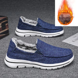 Slip On Canvas Shoes Men's Winter Plush Warm Non-Leather Casual Shoes Homme Moccasins MartLion Blue with Plush 52 