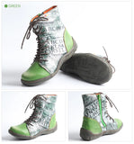 Spring and Autumn Newspaper Print Ladies Ankle Boots For The Outdoors MartLion   