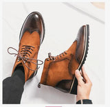 Men's Classical Retro Carved Brogue Leather Boots Suede Ankle Lace-up Short Martin High-Top Shoes Mart Lion   