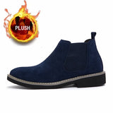 Genuine Leather Men's Boots High Top Casual Shoes Autumn Winter Optional Plush Warm Shoes MartLion Blue(Plush) 45(28.0CM) 