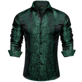 Men's Long Sleeve Black Paisley Silk Dress Shirts Casual Tuxedo Social Shirt Luxury Designer Clothing MartLion   