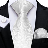 Gray Striped Paisley Silk Ties For Men's Wedding Accessories 8cm Neck Tie Pocket Square Cufflinks Gift MartLion SJT-7496  