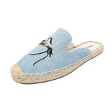 Ladies Summer Toe Slippers Sandals Flat Breathable Slip-On Espadrilles Denim Floral Embroidered Mules MartLion   