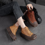 Genuine Leather Retro Thick Soled Short Boots Women Autumn Round Toe Versatile Flat Platform Shoes MartLion   